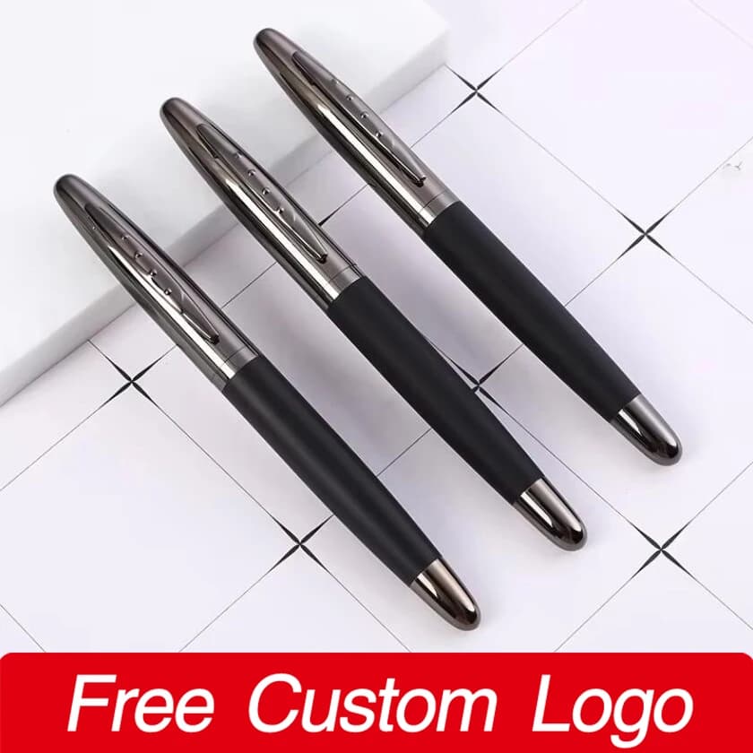 5pcs High Quality Gun Black Signature Pen Personalized Name LOGO for Men Gift Business Writing Pens 0.5MM Classic Ballpoint Pen