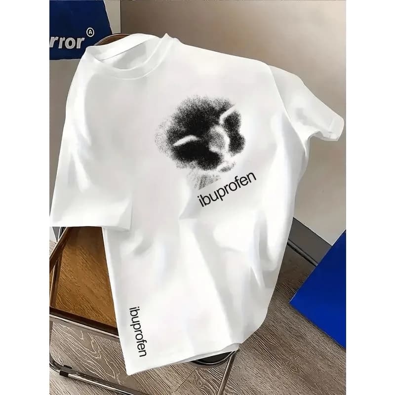 Men's Ibuprofen T-shirt - Casual Street Style Men's T-shirt Summer New Style High Street T-shirt Suitable for Both Men and Women