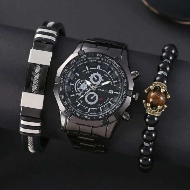 Luxury sports watches Business men's watch with steel strap 3 piece set Quartz watch with double bracelet Reloj Hombre gift men's watch