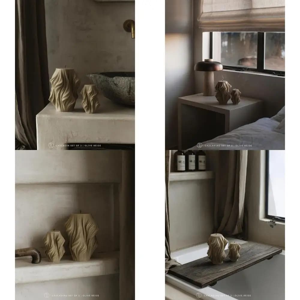Candle Perfume Great and Elegant in Cera di Soia Fatta a Mano - Beautiful Aesthetic in Bolle for Home Furniture, Set of 2 in Beige Oliva