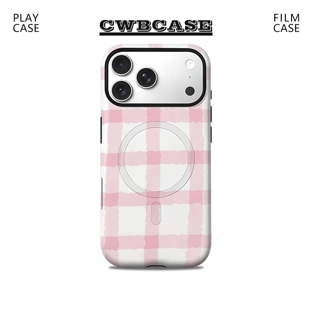 Custodia per iPhone 17 16 15 14 13 Pro Plus Pro Max 2 in 1 di Lusso Magnetica Antiurto con Motivo a Onde Rosa