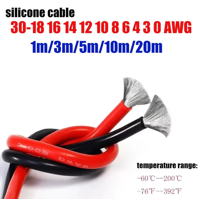 Cavo in silicone morbido 0 3 4 6 8 10 12 16 18 20 14AWG, cavo elettrico in rame stagnato 12V per batteria auto, pannello solare, inverter