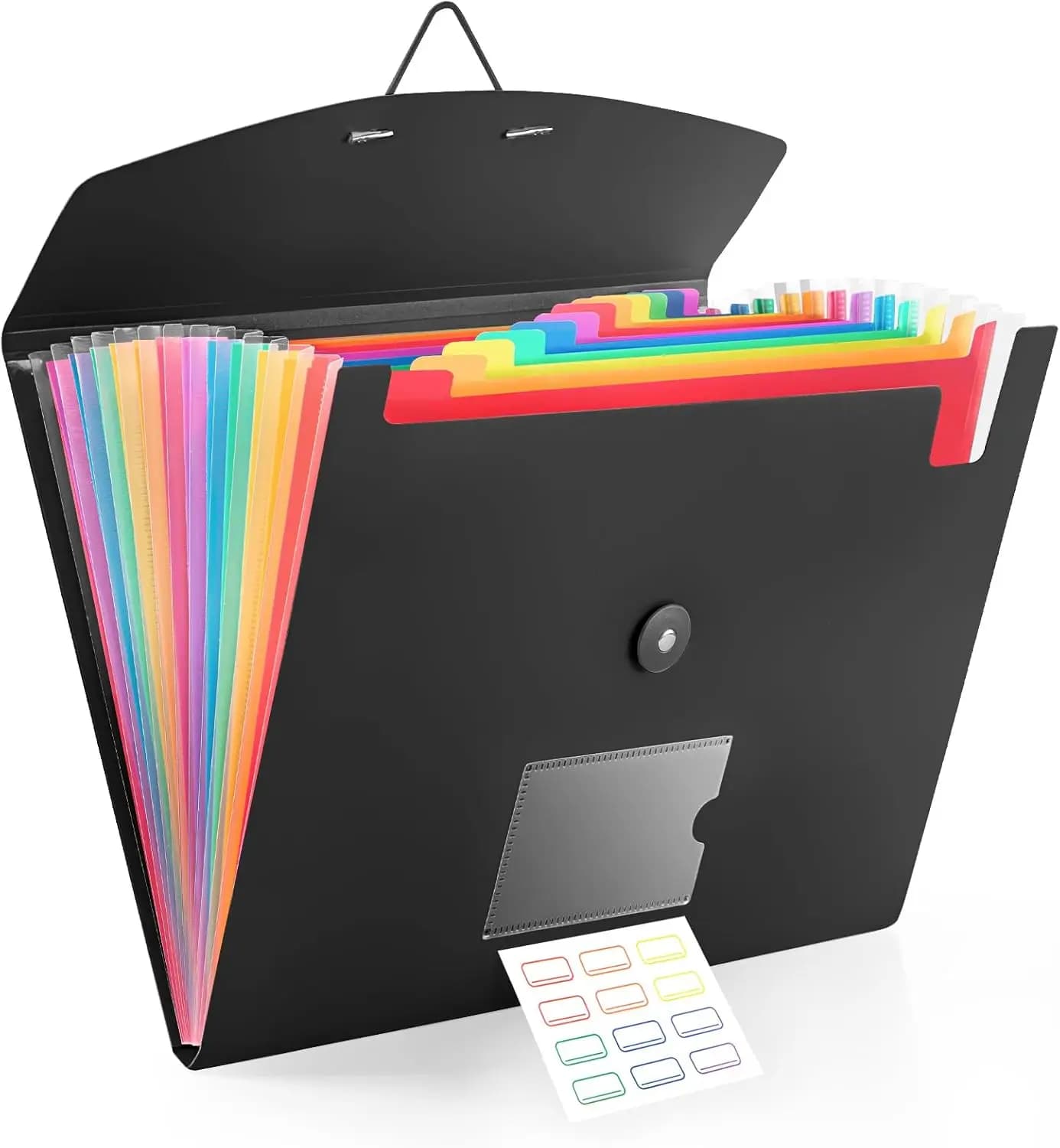 Organizzatore per Documenti a Fisarmonica con 13 Tasche e Chiusura Elastica, Cartella Espandibile per Fogli A4 - Nero