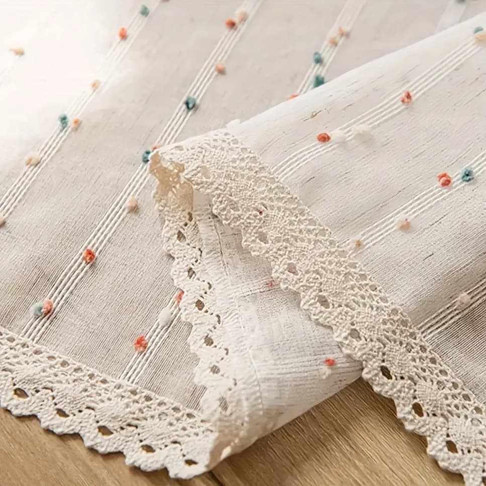 Short Curtain Tassel Lace Sheer Curtain for Study Room Kitchen Living Room Dorm Bedroom Privacy Window Treatment Home Decor