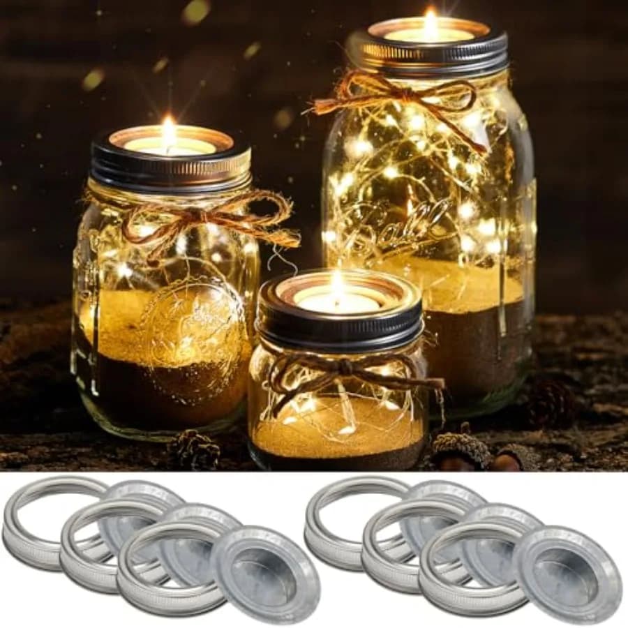 6 Sets Mason Jar Tea Light Candle Holder Lid Inserts Mason Jar Replacement Rings Farmhouse Decor for Home Party Wedding Rustic