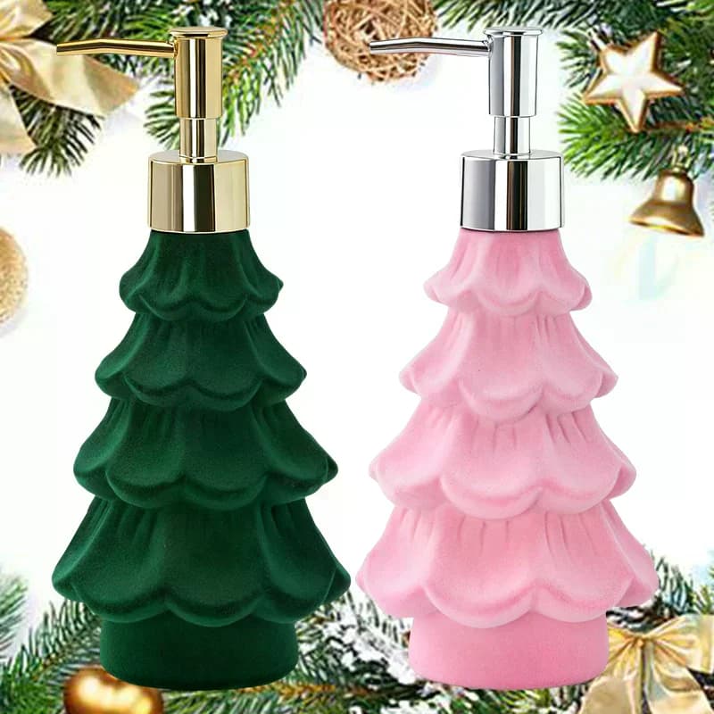 Dispenser festivo di sapone per albero di Natale, pompa per piatti in resina verde e rosa