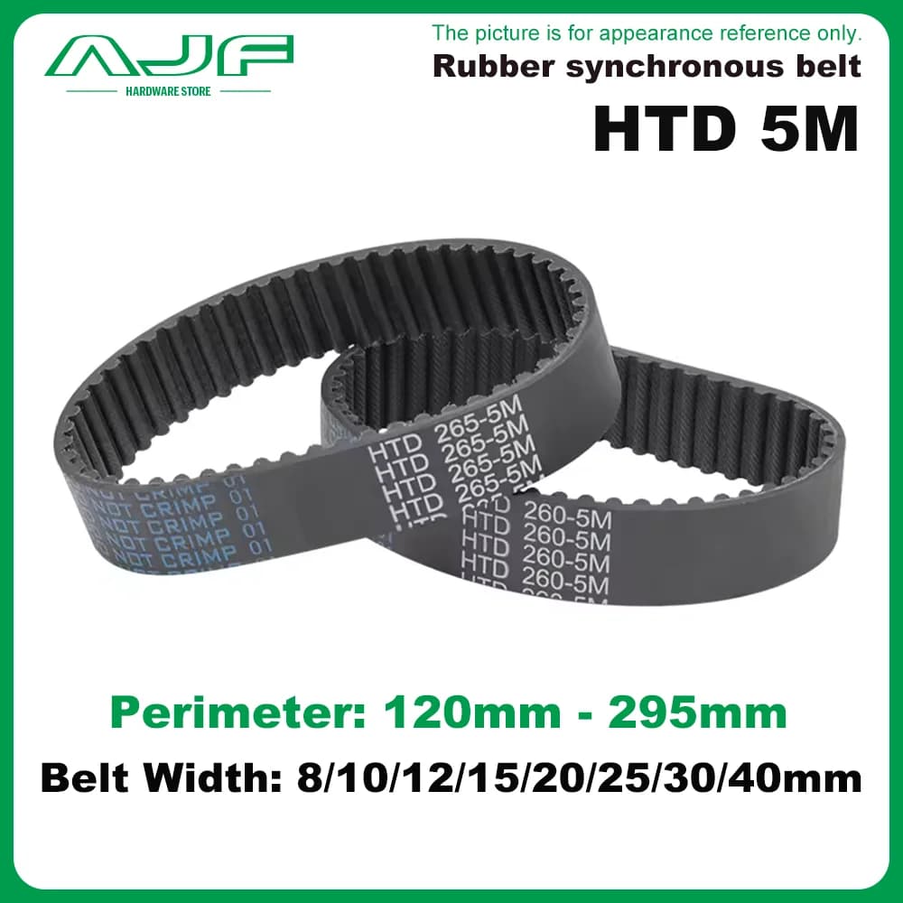 Cinghia di Distribuzione in Gomma HTD 5M a Circuito Chiuso, Perimetro 120mm-295mm, Larghezza 8/10/12/15/20/25/30/35/40mm, Cinghia di Trasmissione Sincrona HTD5M