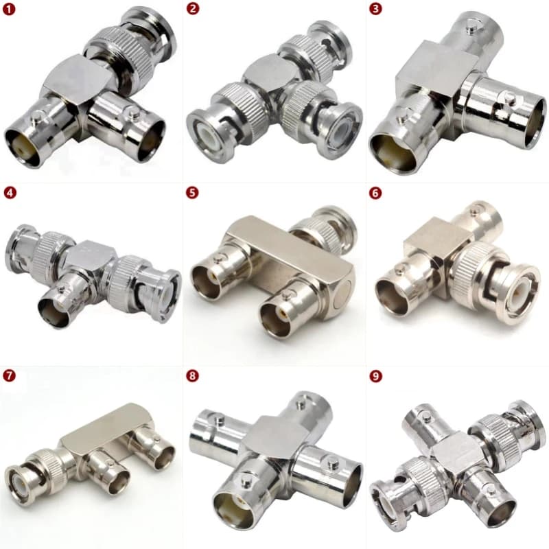 Q9 BNC Maschio Femmina Connettore Tee Tipo 3Way Splitter BNC A BNC Maschio Femmina 90 Gradi Ad Angolo Retto Ottone RF Coassiale