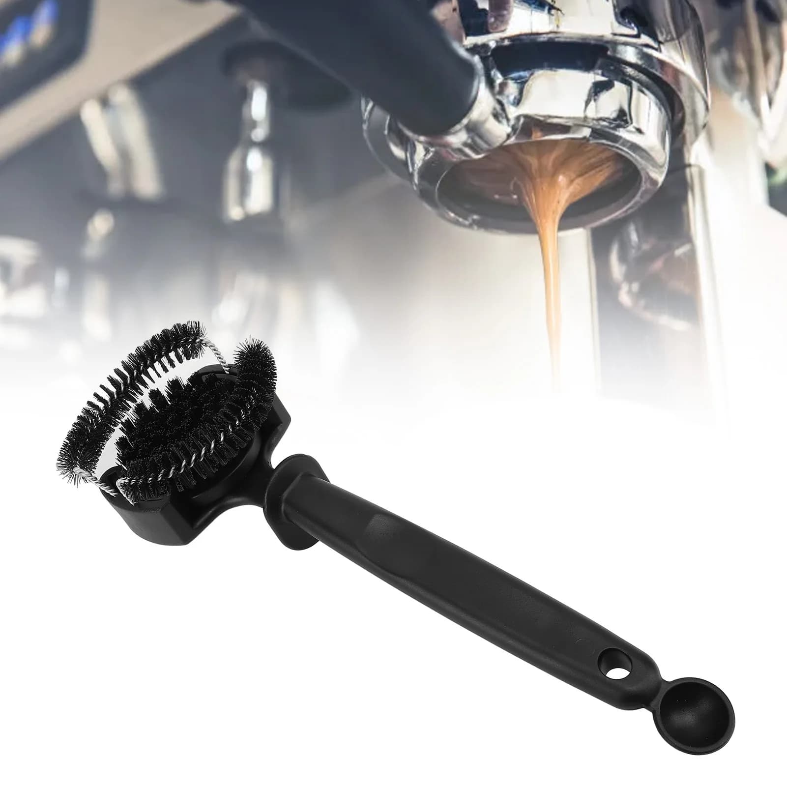 Coffee Machine Cleaning Brush Extended Handle Detachable Nylon Bristle Round Head Cleaning Brush for 58mm Grouphead