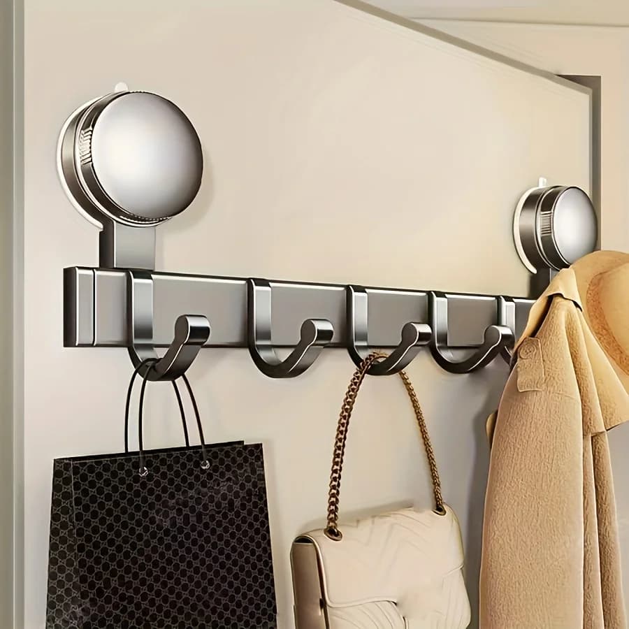 1 piece suction hook with six hooks file, hook for door, durable adhesive hook without drilling, durable hook for bathroom entrance door, hook for clothes, clothes hangers, essential for home organization