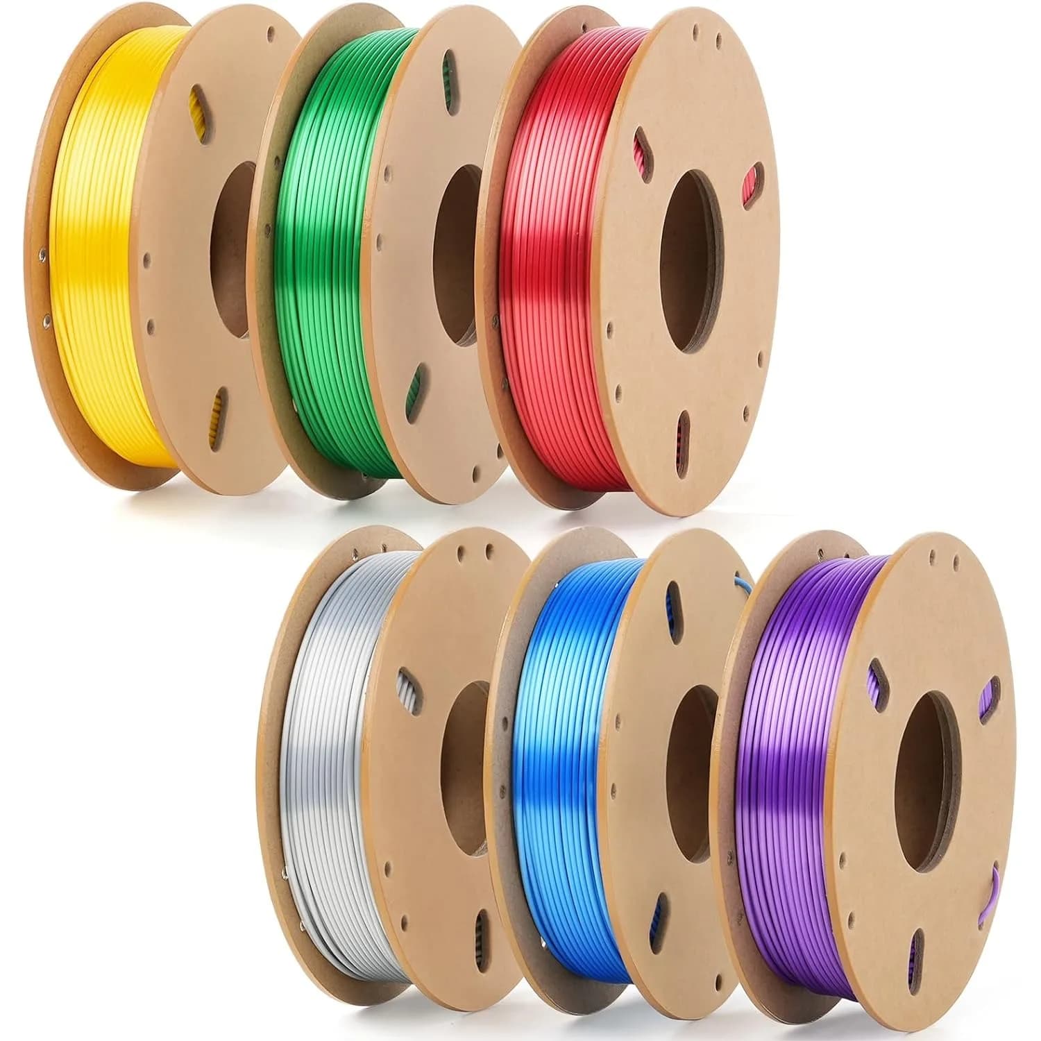Filamento per Stampante 3D in PLA Seta, Set di 6 Colori Lucidi per Fai-da-Te, Bobine da 250g