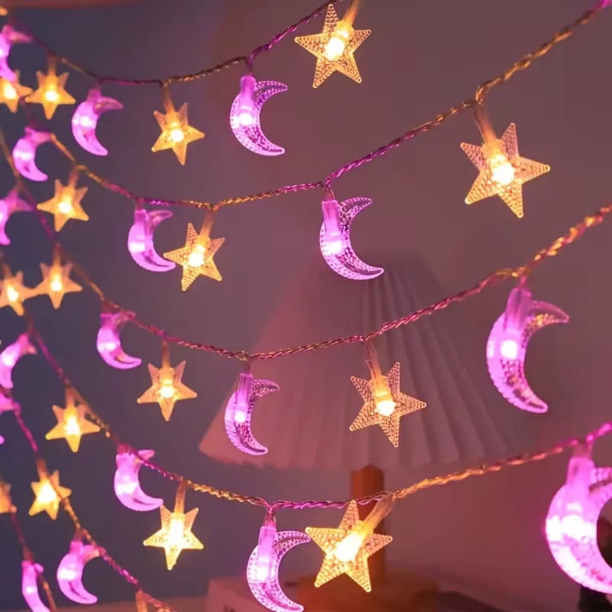 1 Pezzo 3M20LED Luci a Stringa con Bolle, Stelle e Luna per Ramadan, Lampada Decorativa Sospesa a Batteria per Eid Ramadan, Decorazione da Interno e Giardino