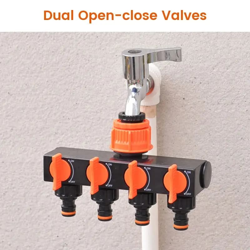 Connettore a 4 vie per tubi ad alta resistenza, deviatore/sdoppiatore per tubi da giardino con valvole di controllo indipendenti per l'irrigazione di giardini, prati e piante