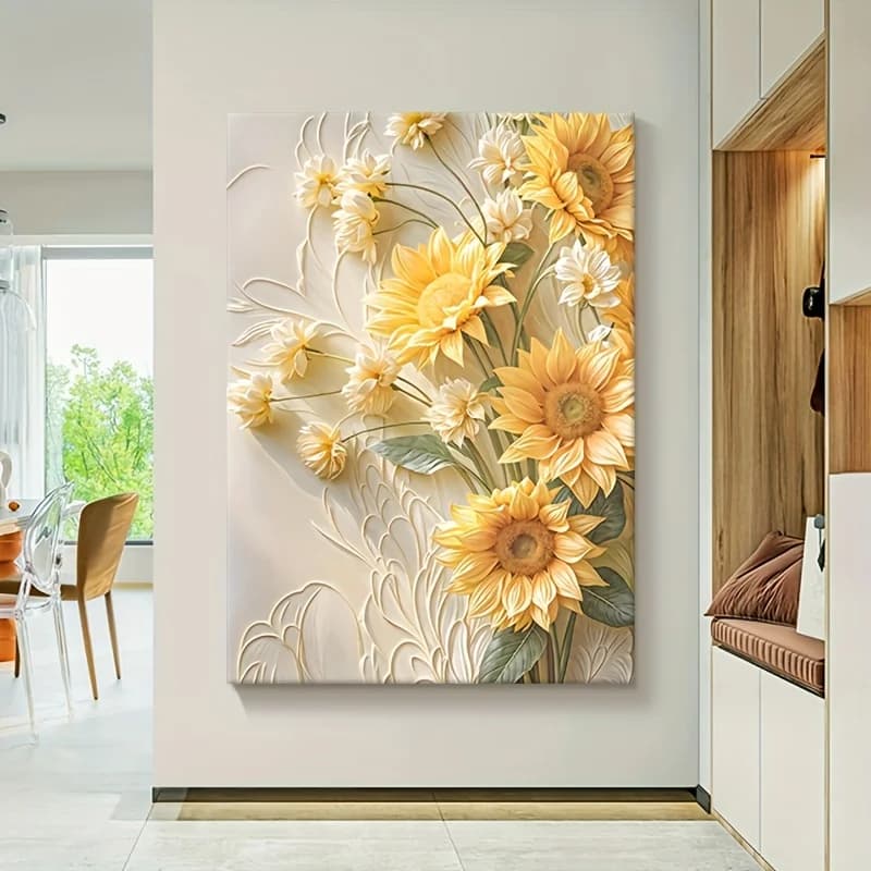 Modern Yellow Sunflower Decor Painting Wall arts Minimalist Sunflower Canvas Art Prints, Frameless Floral Posters Wall Decor
