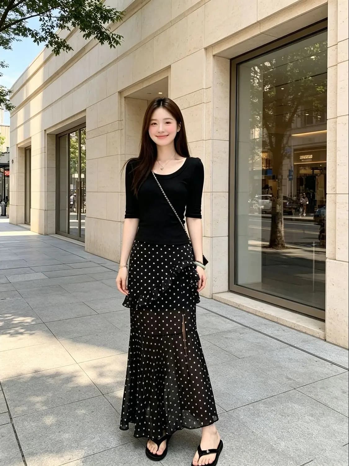 Casual Korean Style Women's Short Sleeve Two-Piece Set Summer Polka Dot Dress And Top Outfit Small Size Beautiful