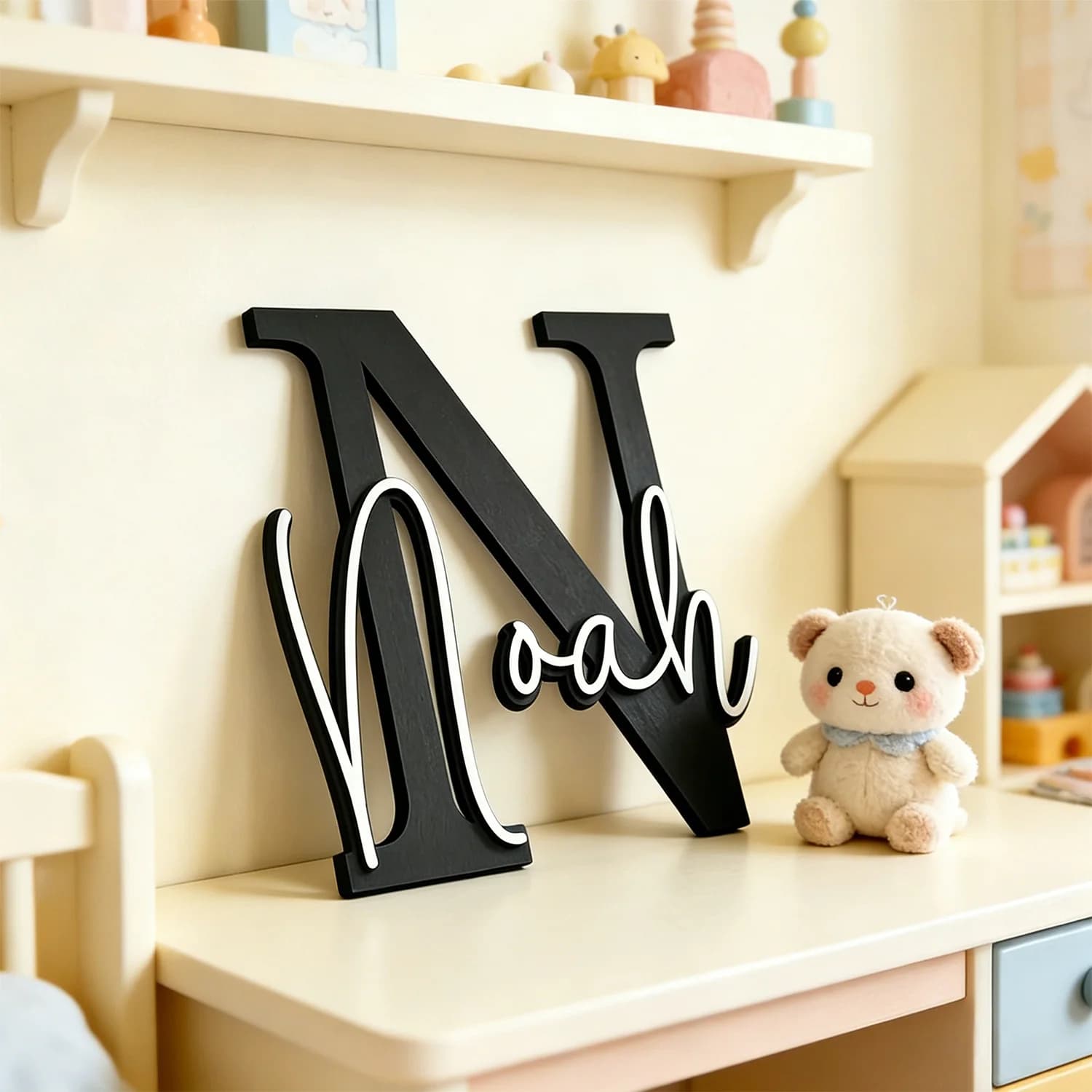 1 Pezzo Targhetta in Legno Personalizzata a Doppio Strato con Nome/Cognome, Personalizzabile, Decorazione Multiuso, Regalo Perfetto per le Feste