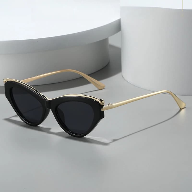 Elegant Cat Eye Sunglasss Women Metal Cheetah Decoration Silver Temple Fashion INS Blogger Sun Glasses UV400 For Shopping Travel