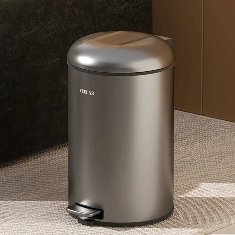 Bidone della spazzatura a pedale rotondo Bidone della spazzatura in acciaio inossidabile con coperchio Secchi della spazzatura moderni per cucine Bidoni della spazzatura grandi da bagno
