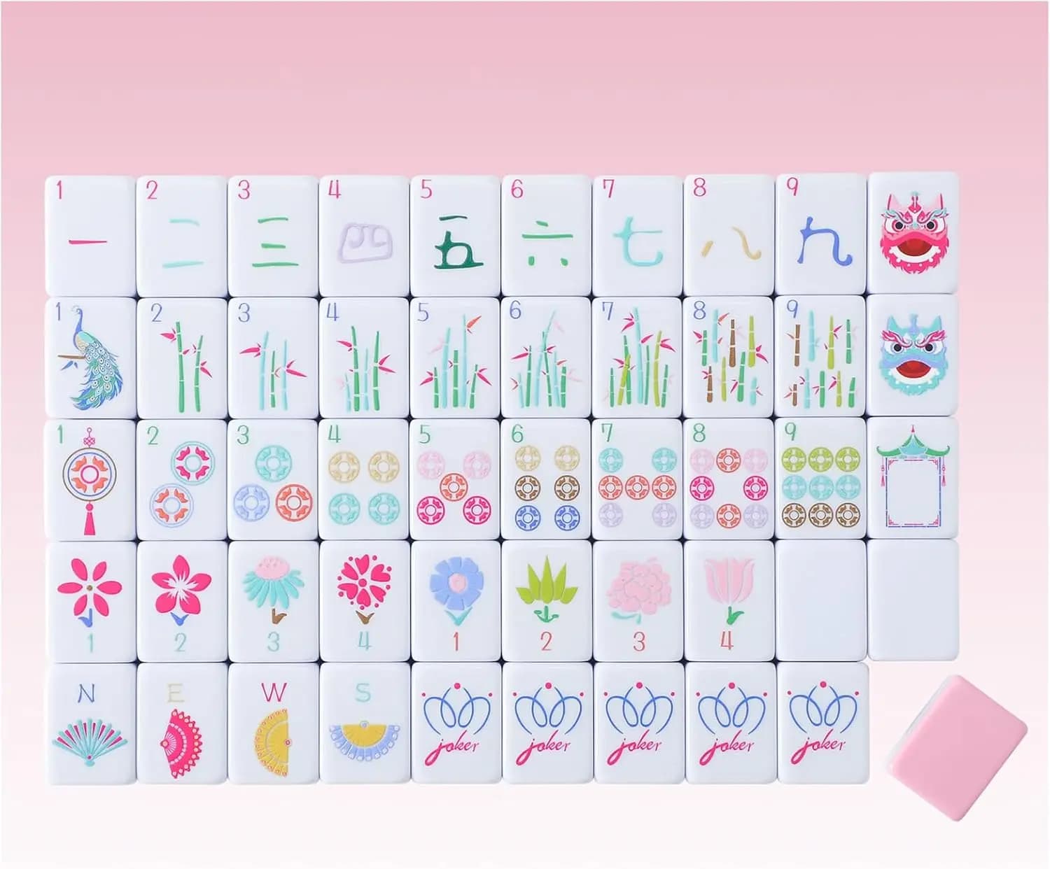 Set Mahjong Americano Stampato Rosa da 160 Pezzi con Borsa per il Trasporto e Accessori, Tessere da 1,2''