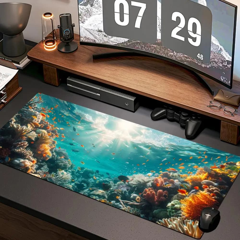 Tappetino per mouse con motivo a barriera corallina marina, nuovo tappetino per computer da casa, tappetino da scrivania XXL, in gomma naturale, antiscivolo, accessori per gaming.