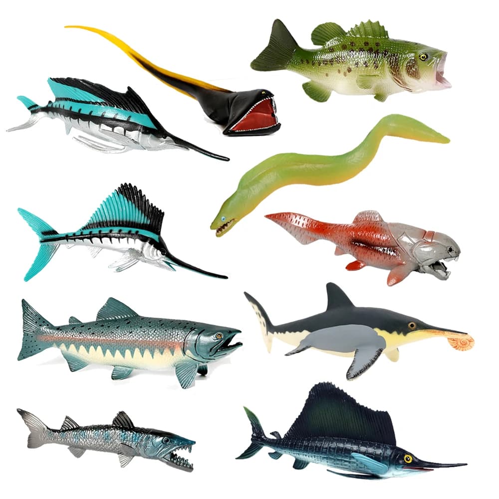 Modello di pesce di plastica Giocattoli Animali marini Action Figure Megalodon Piranha Killer Whale Beluga Squalo Figurine di animali Giocattolo per bambini