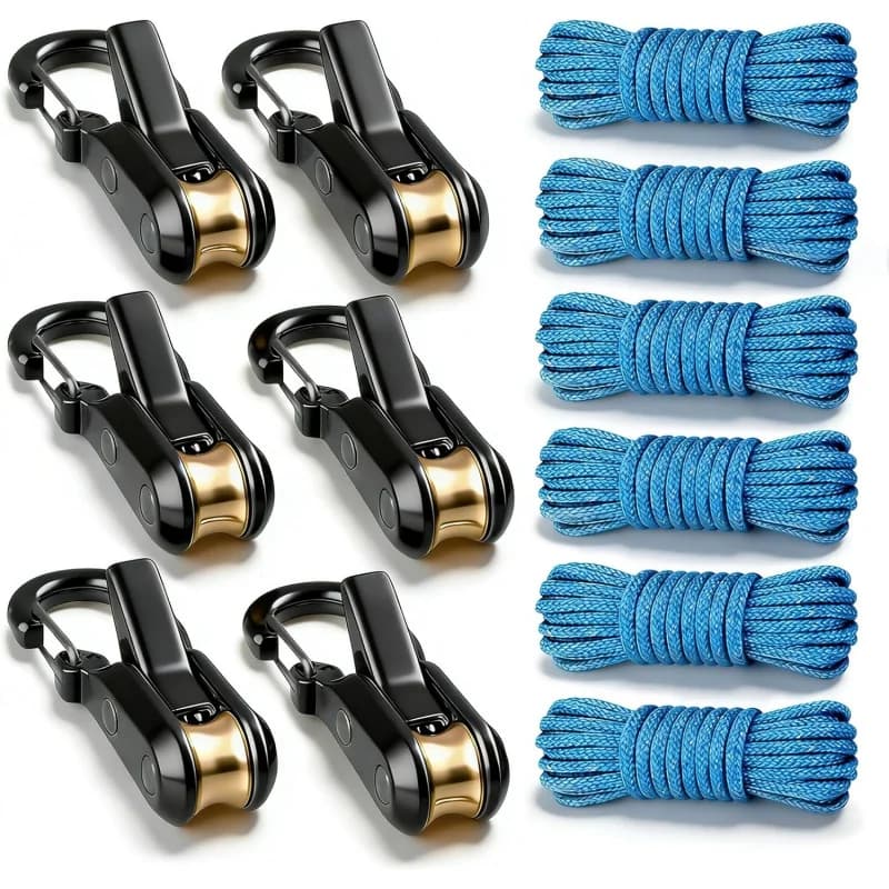 6 Pack Rope Tightener Roller Tensioner Heavy Duty Retractable Buckle Cord for Camping Boating Outdoor Storage