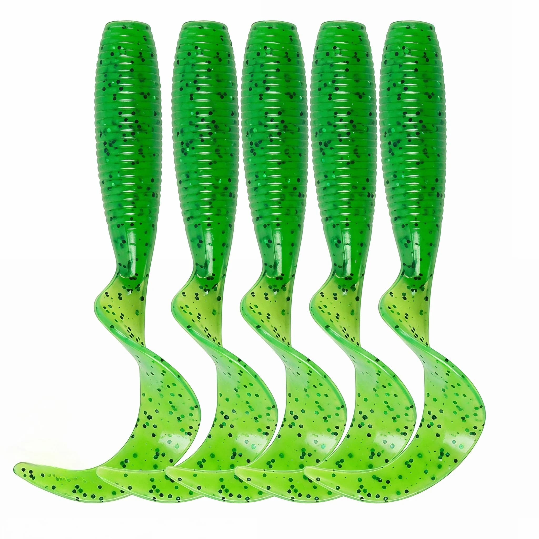 Goture Set di 5 Esche da Pesca con Coda Arricciata, Esche Morbide a Coda Lunga, Esche Artificiali per la Pesca di Bass e Crappie