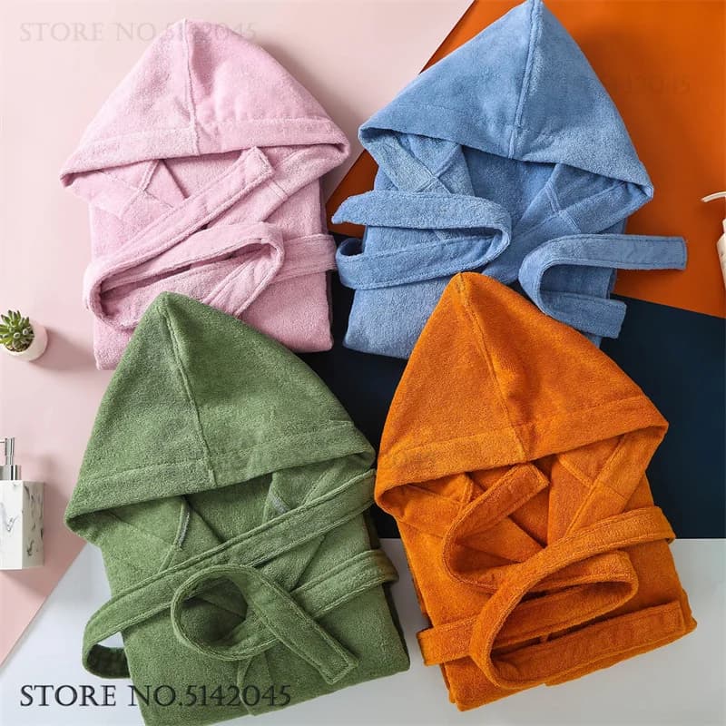 Autumn Winter Addens Towel Pair of Bathrobe Kimono Dress 100% Cotton Dress Nightwear Long dress with hood Pigiama Dress loose house