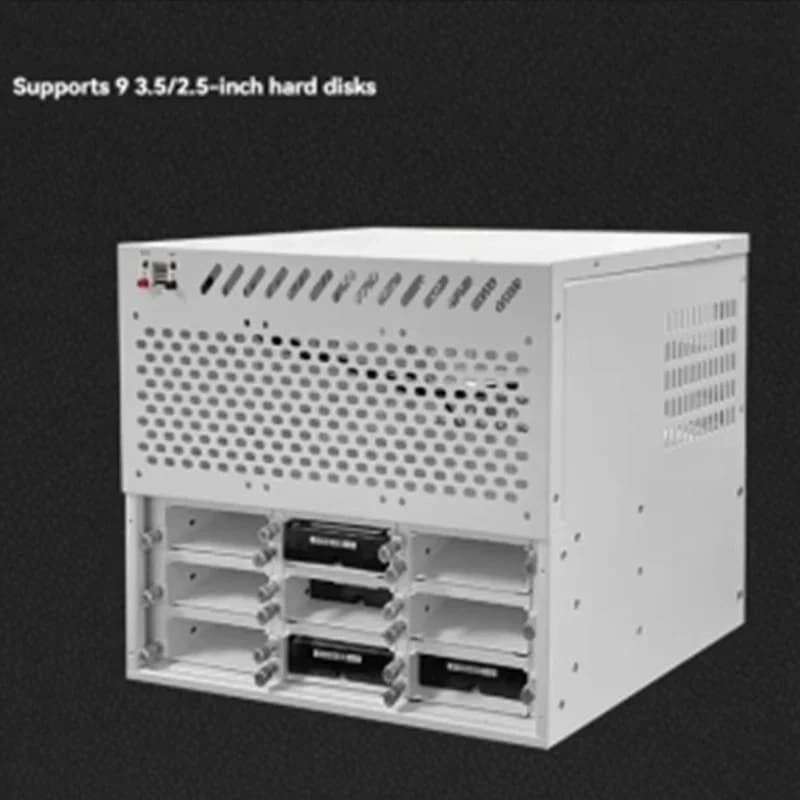 Aggiorna il chassis NAS a 9 dischi Alimentatore ATX multi-disco Scheda madre MATX Server cloud di archiviazione di file a tutta altezza