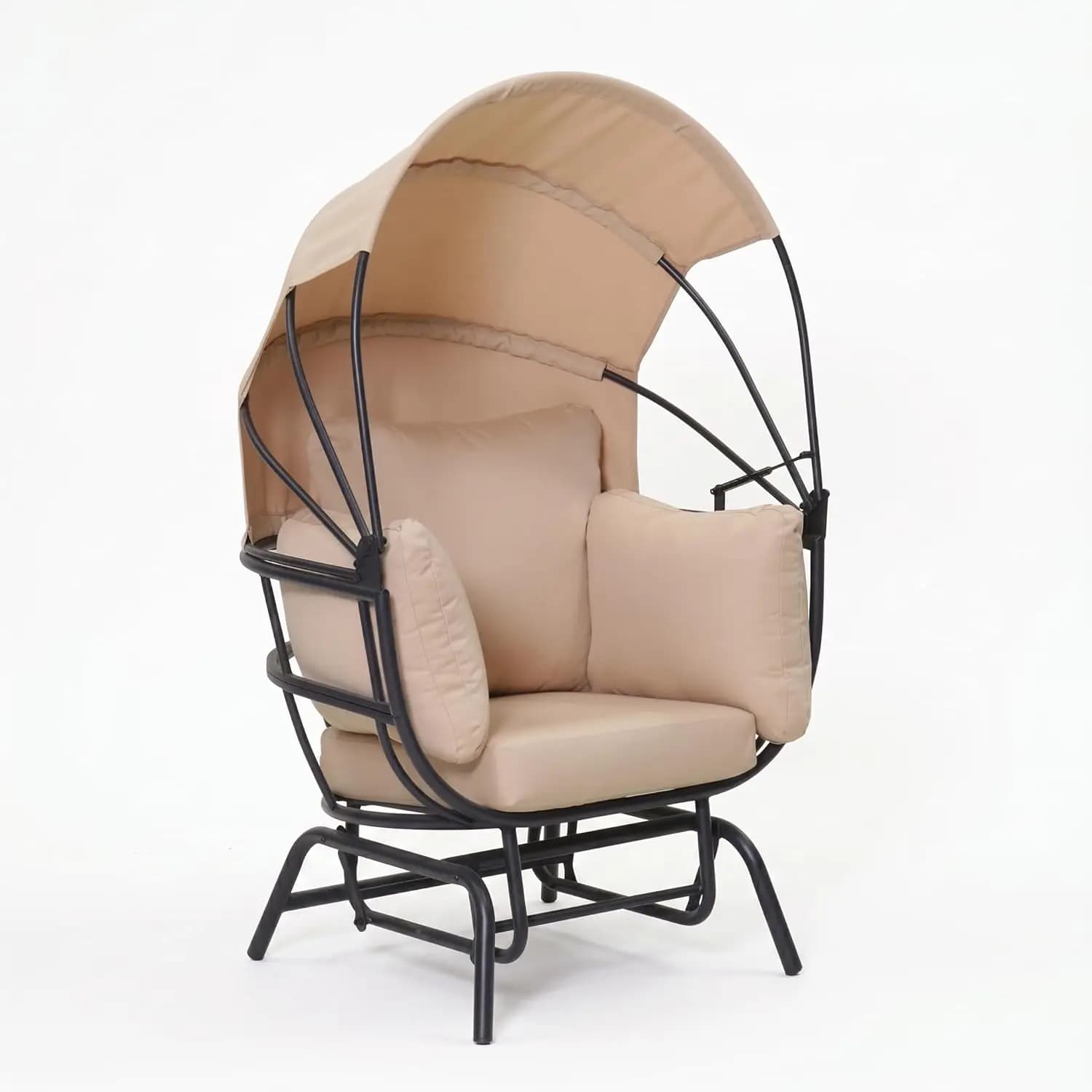 Luxury Egg Chair Powder-Coated Steel Frame Polyester Cushion Retractable Canopy Indoor Outdoor Taupe Customized