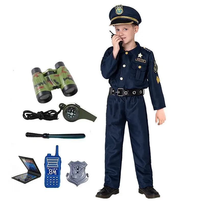 3-12Y Cute American Child Police Officer Costume Boy Police Officer Costume Child Holiday Dress Up Costume with Accessory Set