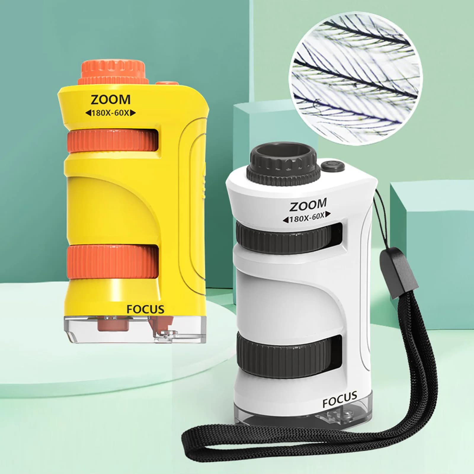 Microscopio portatile palmare con luce LED integrata, microscopio scientifico educativo con ingrandimento 60x-180x per studenti dai 6 anni in su