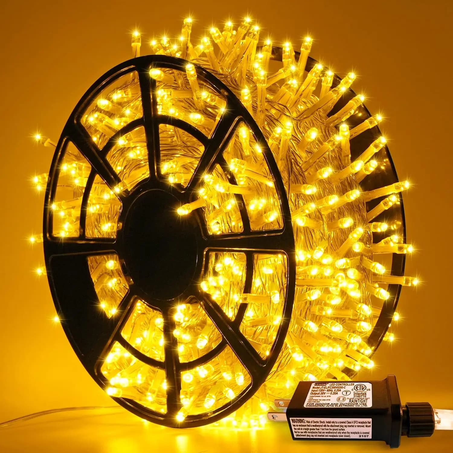 Luci Natalizie a Stringa da Esterno 230ft 720 LED Bianco Caldo con Telecomando, Filo Trasparente, 8 Modalità per Albero e Camera da Letto