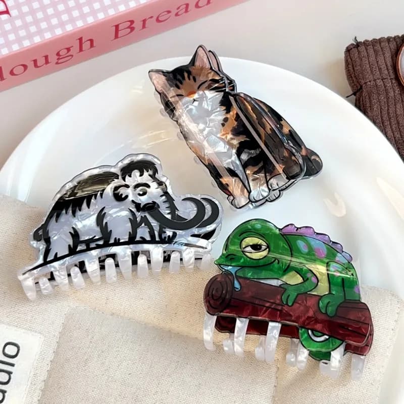 Creative Animal Shark Hair Clips In Lizard And Mammoth Shape Medium Size Niche Hair Claw Firm Grip Ideal For Half-tied Hairstyle
