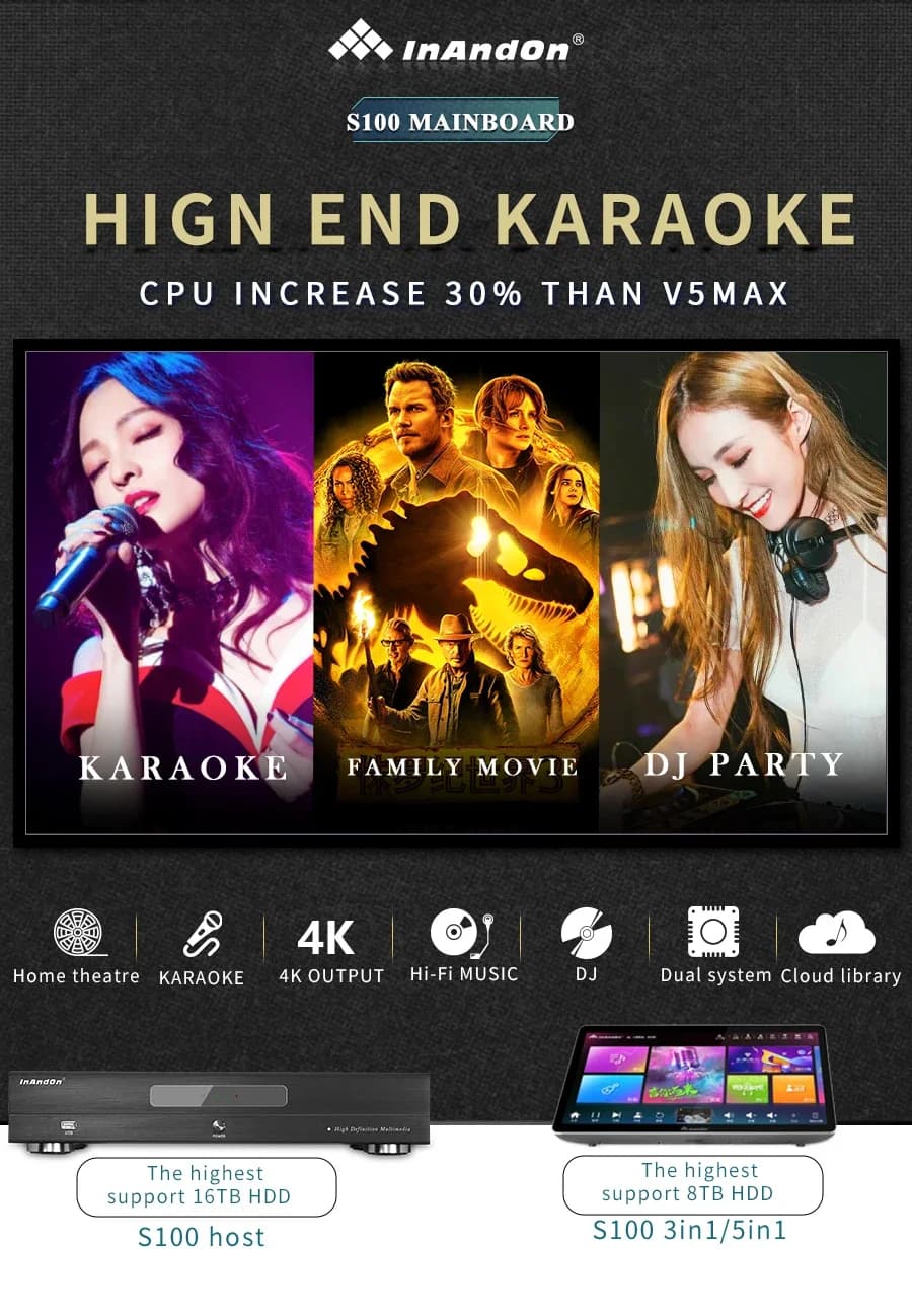 Ultimo Sistema Karaoke S100 8T Nuovo Design, Lettore Karaoke, Sistema per Scelta Canzoni da Smartphone, Macchina Karaoke