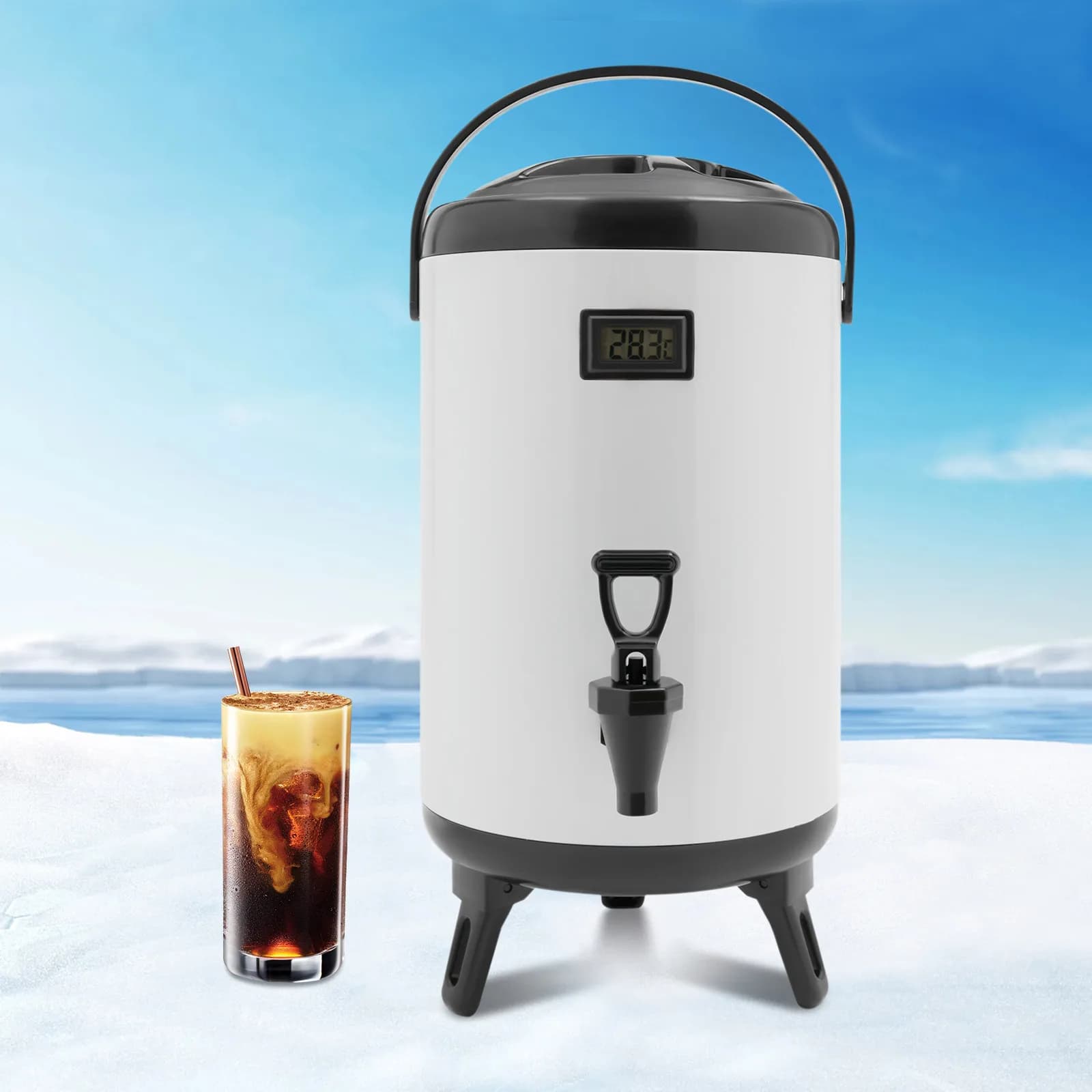 Stainless Steel Insulated Beverage Dispenser Cold and Hot Drink Dispenser with Thermometer 10L Water Dispenser with Spigot