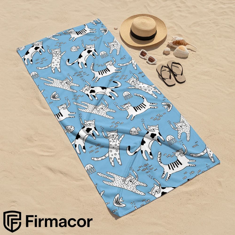 Diving Cats and Fish Cartoon Anime Beach Towel Microfiber Quick Dry Super Absorbent Soft Bath Towel for Kids Adults Travel