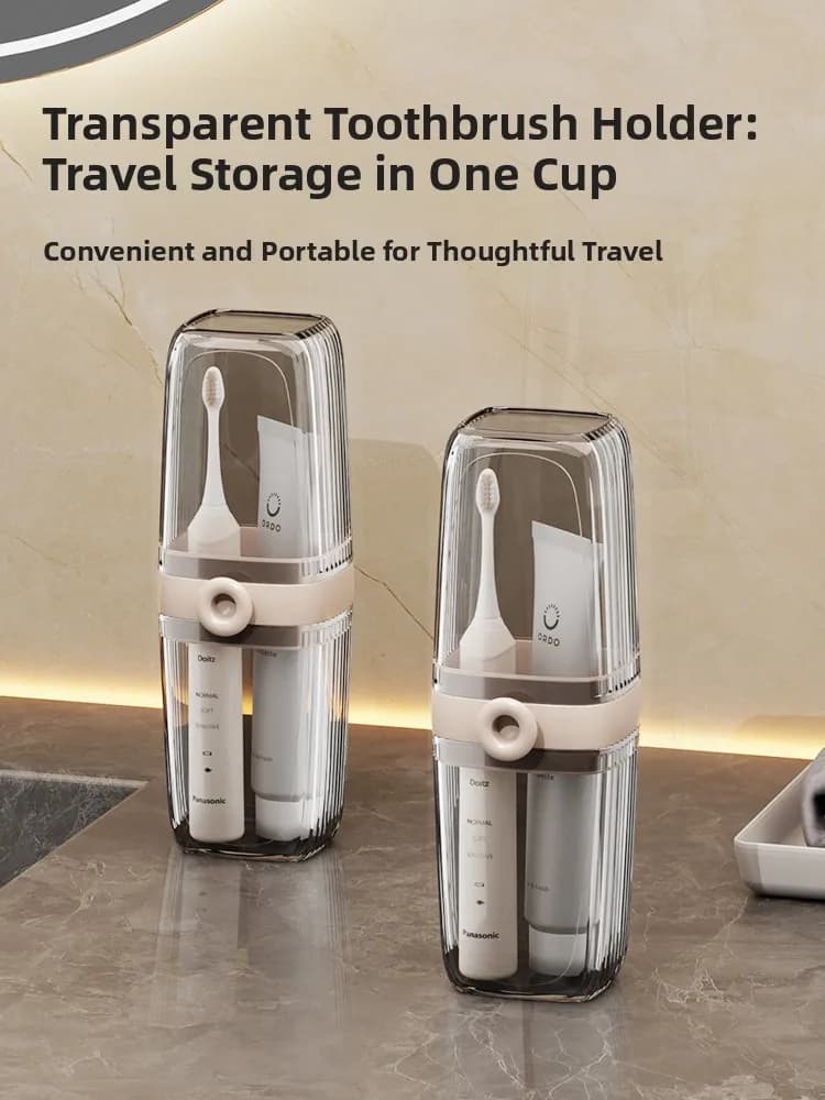 Porta Spazzolino e Dentifricio da Viaggio, Set da Bagno con Contenitore in Plastica Trasparente, Stile Semplice