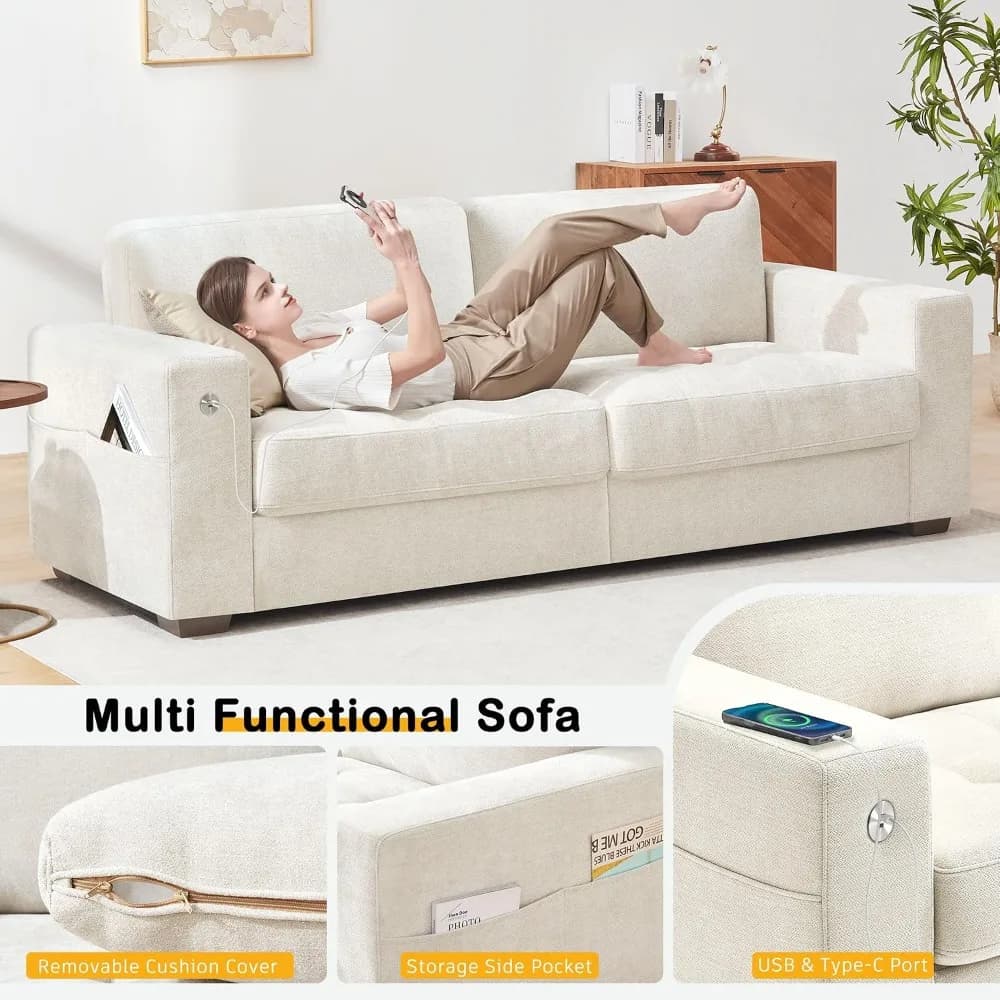 89 Inch Modern Living Room Sofa,Medium Firm Cushion,Removable Cover,Wide Armrest,USB&Type-C, Custom