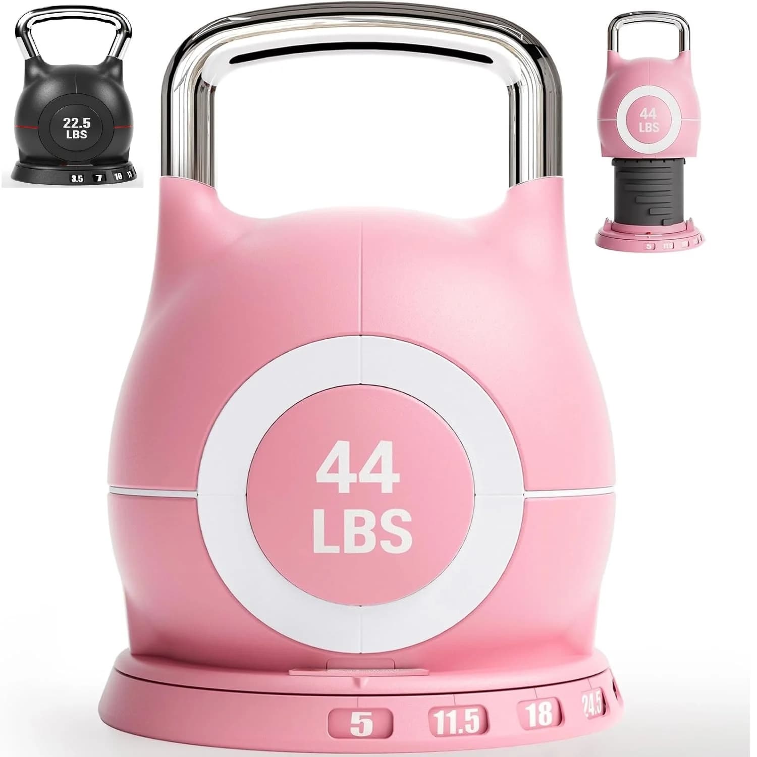 Kettlebell adjustable 7in1 Kettlebell Weight, quick selection dial and safety lock, choose 22.5 pounds or 44 pounds, compact space saver