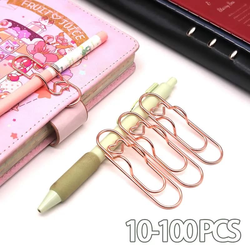 10-100PCS Clip per notebook a forma di cuore Segnalibro creativo Porta pagine Clip per penne in metallo per forniture per ufficio per agenda diari