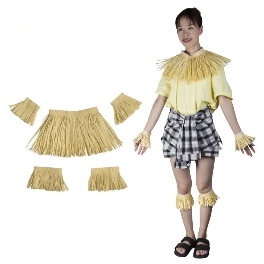 Costume Hawaiano con Gonna di Paglia, Set 5 Pezzi, Outfit per Festa Luau, per Uomo e Donna, per Spettacoli