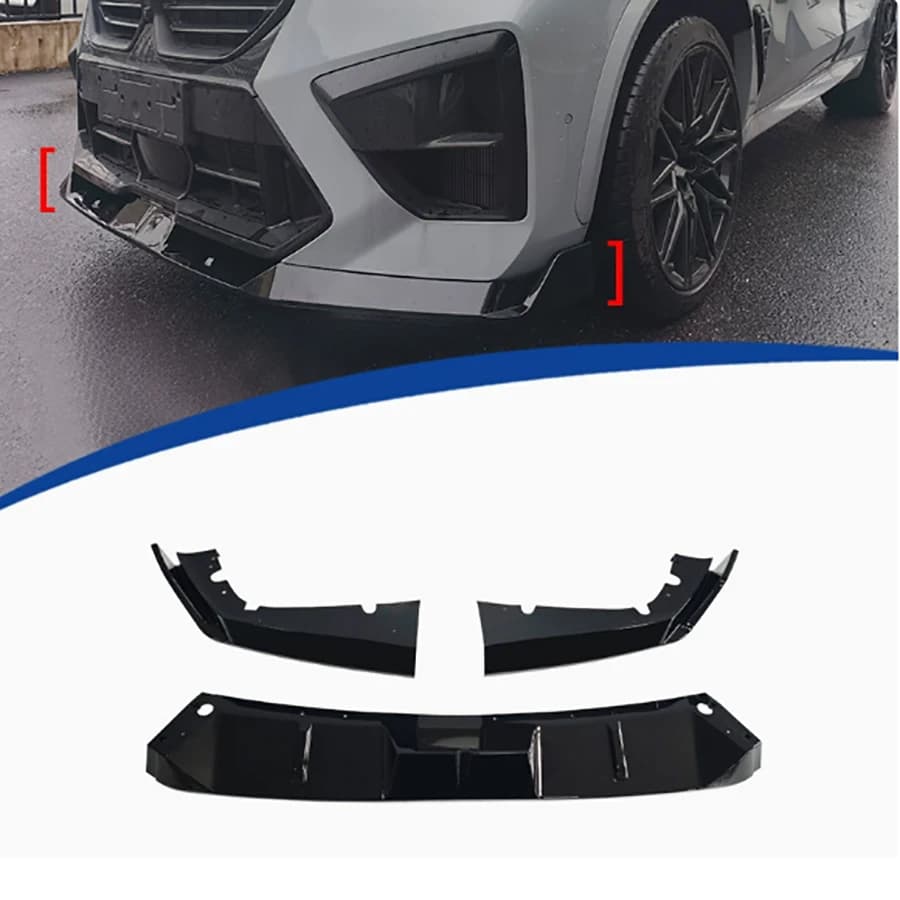 For BMW F95 X5M 2024-2026 Bright Black Diffuser Front Bumper Diverter Spoiler glossy black Diffuser Front lip chin body kit