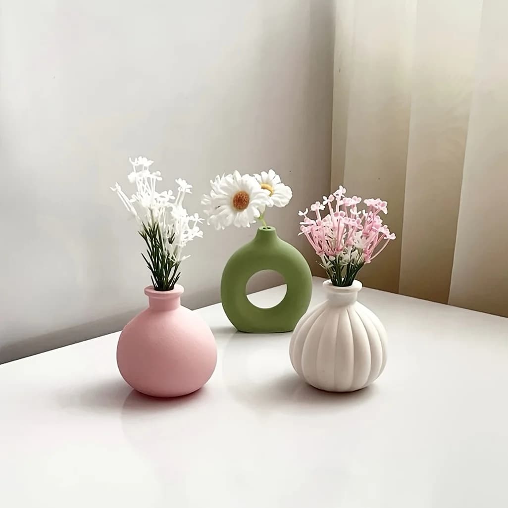 Resin Silicone Mold 2pcs Striped Round Flower Vase Mold, Home Desktop Atmosphere Decoration, Holiday Gift, Handicraft Silicone