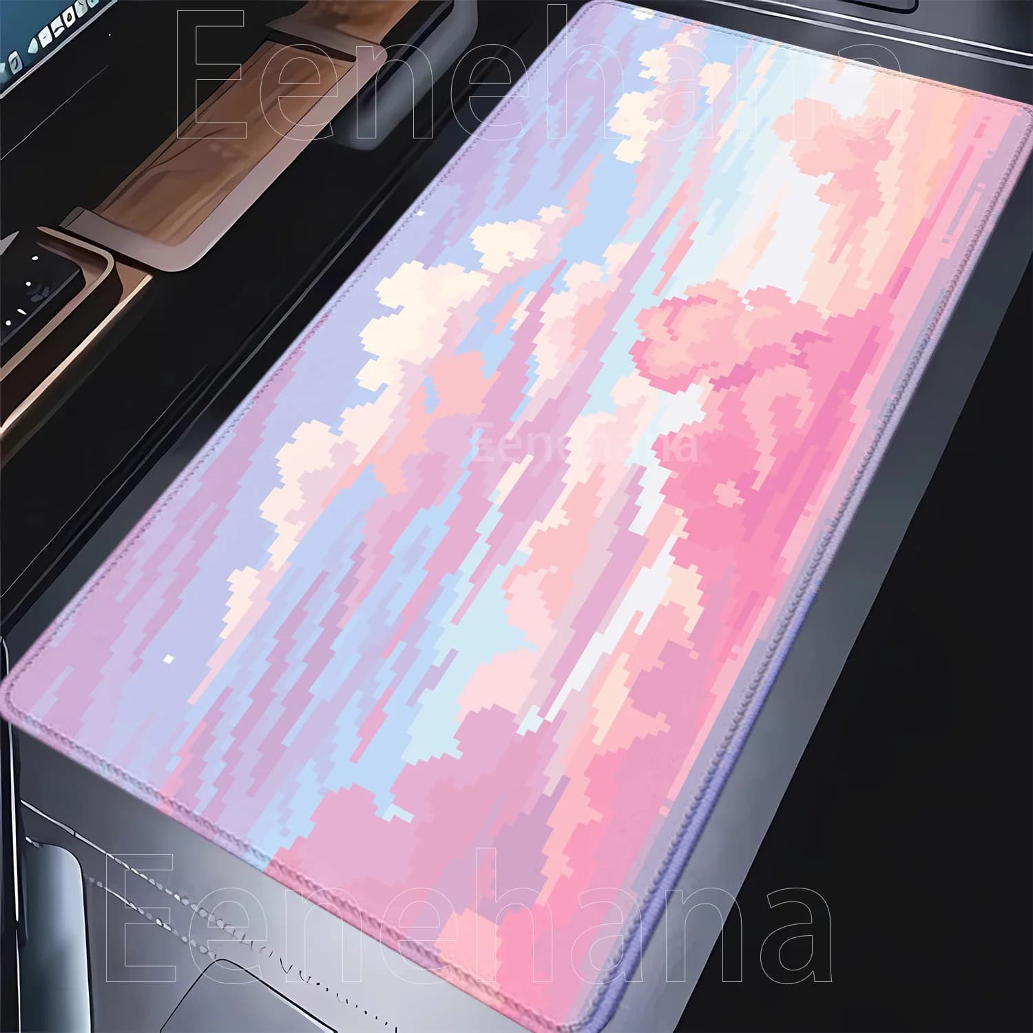 Tappetino per mouse con scena di nuvole rosa, tappetino per mouse da gioco, tastiera per computer, stampa HD, accessori per ufficio, tappetino da scrivania con bordi rifiniti 400x900mm