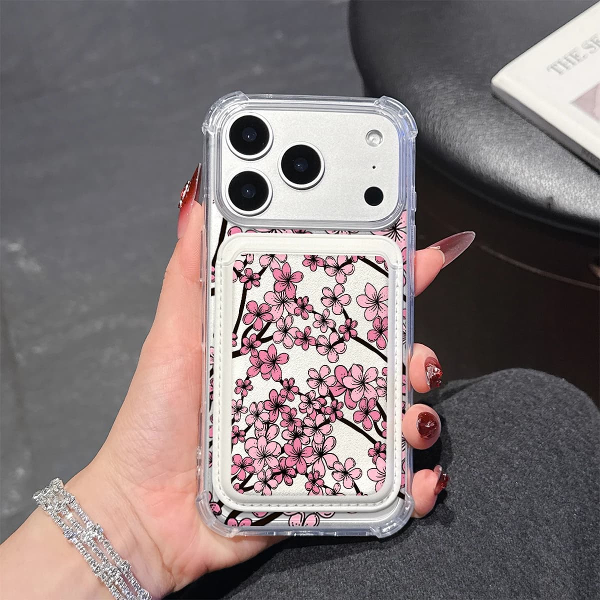 Custodia per telefono Cherry Blossom per iPhone 17 16 15 14 13 Pro Max Plus, con tasca portafoglio, trasparente, morbida in TPU, compatibile con custodie magnetiche