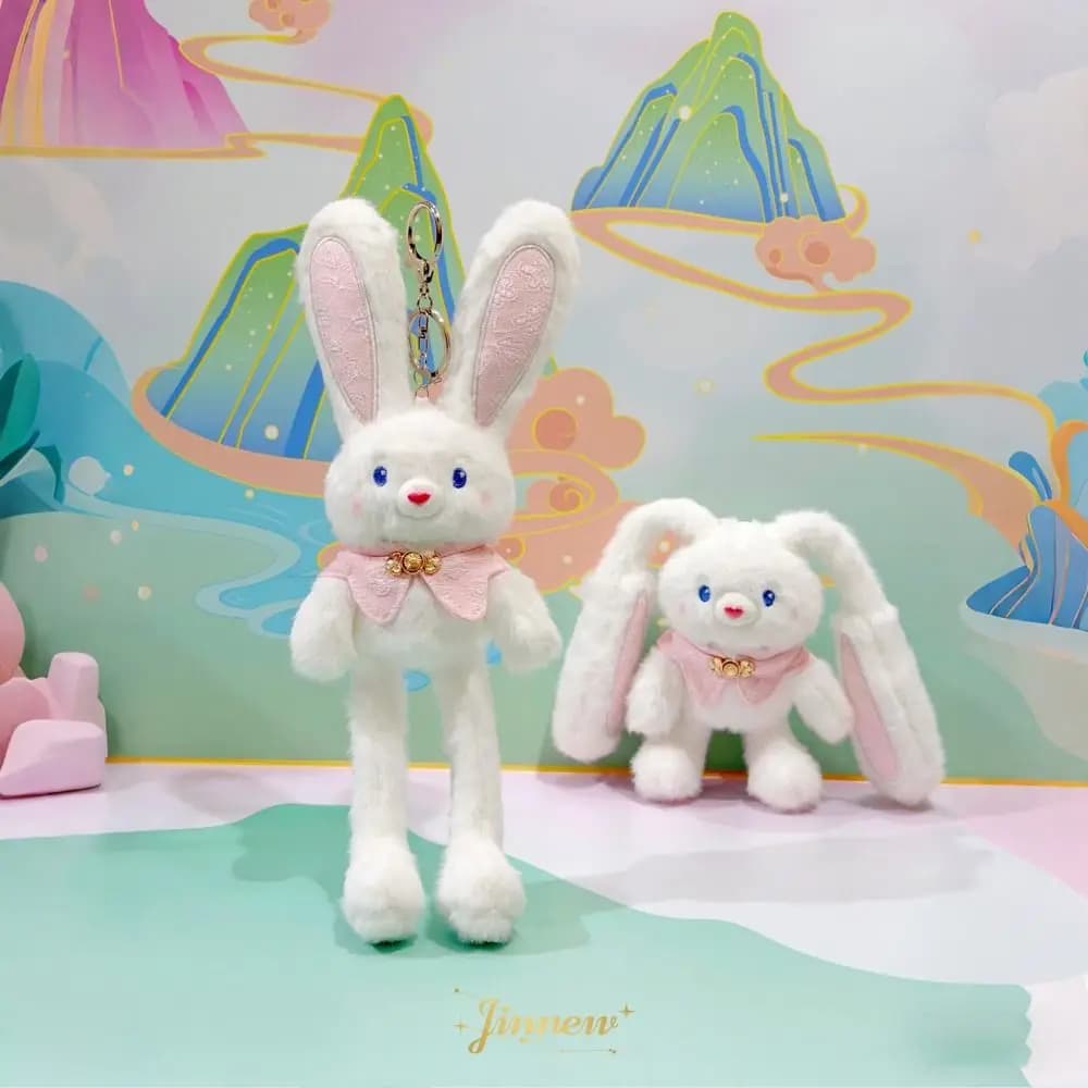 Portachiavi Coniglio Morbido Imbottito 30cm, Stile Kawaii, Ciondolo Creativo, Regalo per Bambini, Coniglio con Orecchie Tirabili