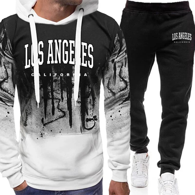 Fashion Men's Tracksuit Print Casual Splashed ink Sweatshirt Outdoors Sports Jogging Clothing Autumn Winter Single Hoodie Pants