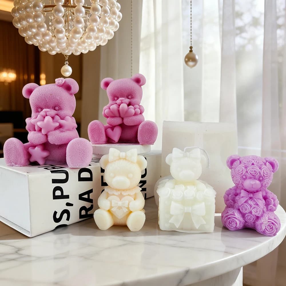 3D silicone mold shaped as a candle bear, handmade soap, chalk, resin - Peluche bear, perfumed candle, home decoration, gift