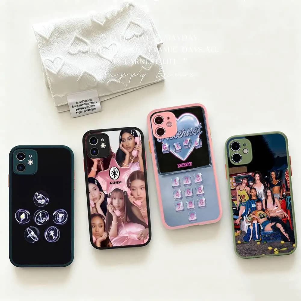 Cover for iPhone 16 15 14 13 12 11 Pro Max XS Max in matte transparent TPU with K-pop Korean K-katseyes print
